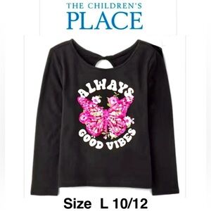 THE CHILDREN’S PLACE  Girls Graphic Twist Back Top - Black size L 10/12 NWT